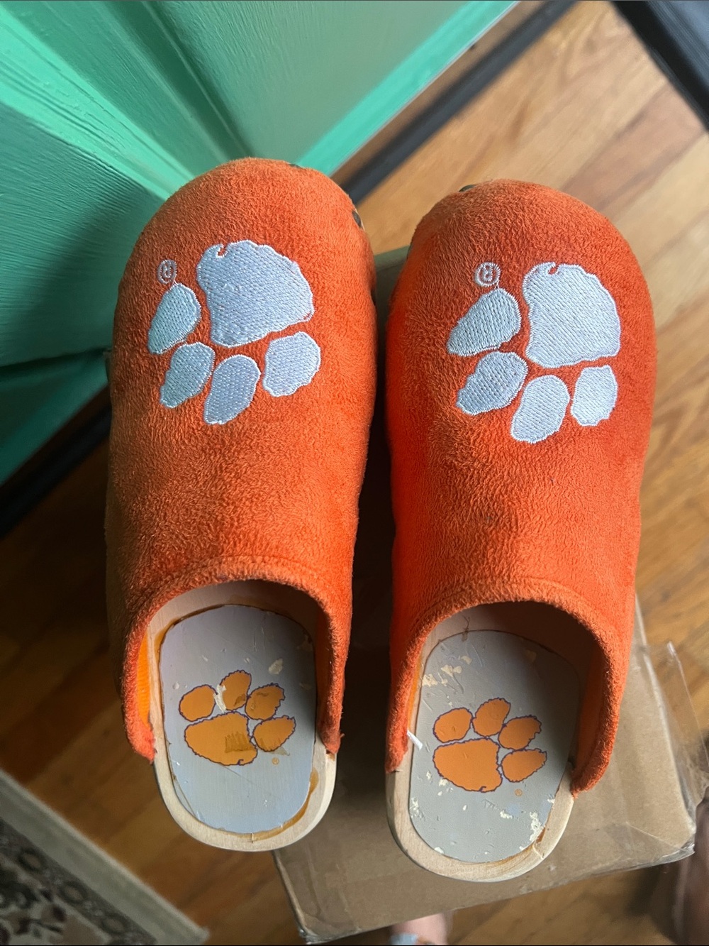 Clemson tiger Orange Suede like Slip-On Clogs with tiger 🐾 paw -size 5